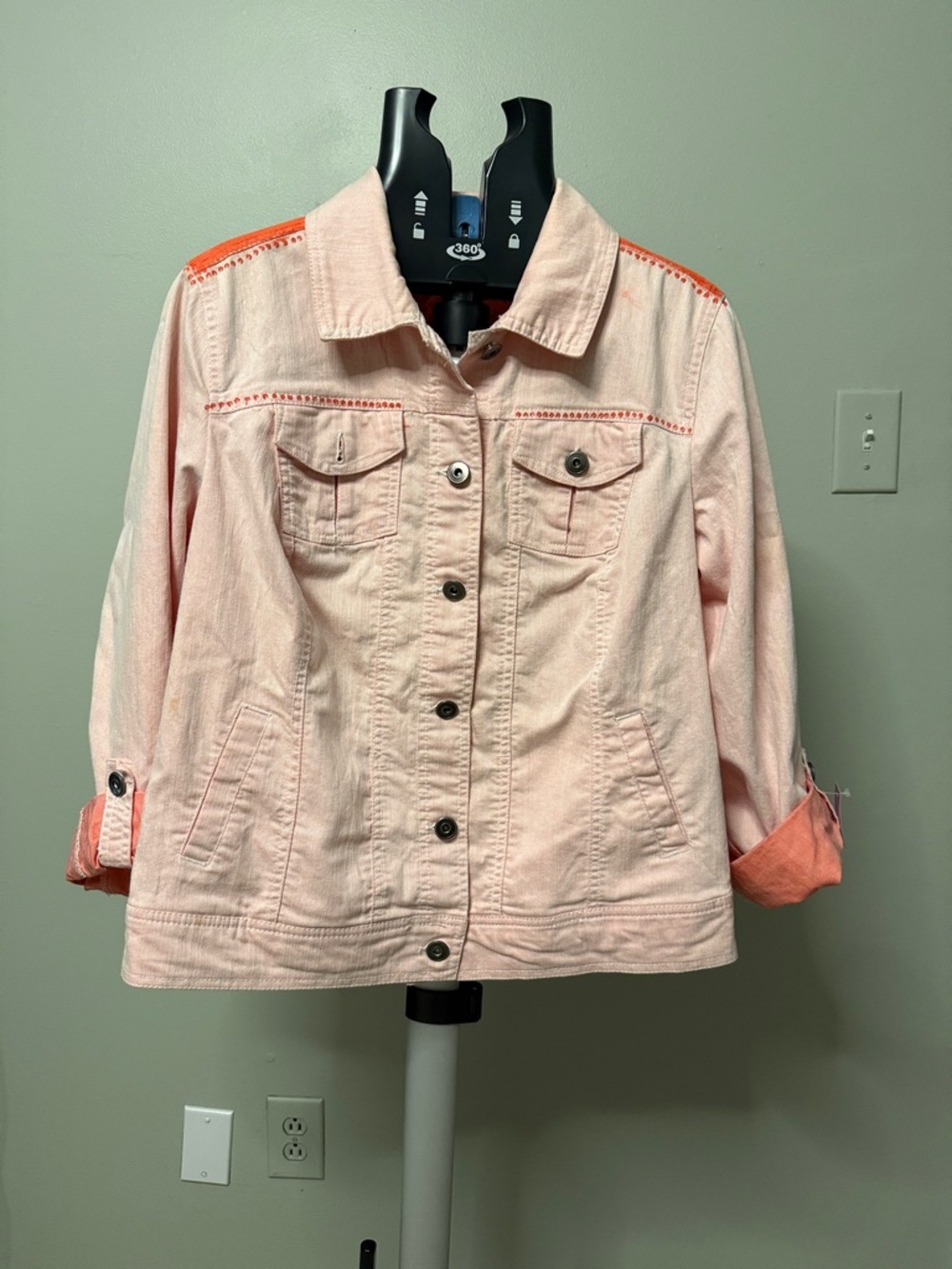 Roz & Ali Pink and Coral Hand-Painted Denim Jacket - Picture 2 of 6